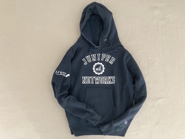 即決 USA製 Lサイズ 赤タグ 12.5oz Champion REVERSE WEAVE プルオーバー パーカー 黒 JUNIPER NETWORKS