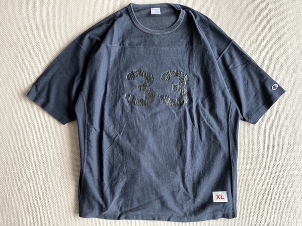 即決 XLサイズ 別注品 Champion REVERSE WEAVE ヘビーウェイト フットボール Tシャツ 黒 33 チャンピオン 蜘蛛の巣 スパイダー