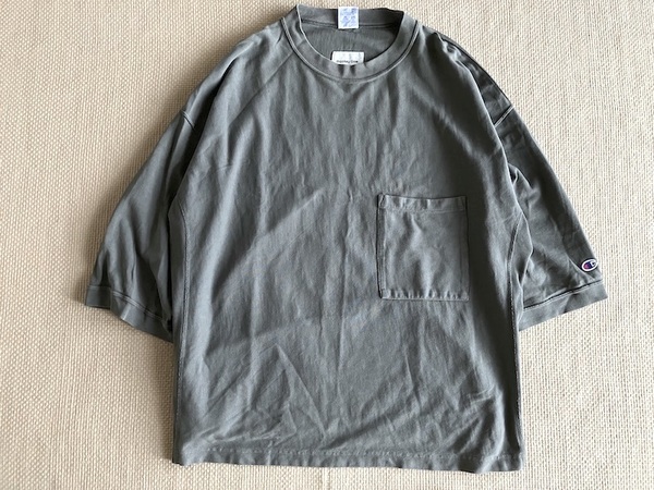 即決 XLサイズ モンキータイム 別注 Champion REVERSE WEAVE 胸ポケット ヘビーウェイト Tシャツ チャコールグレー C8-R334 7分袖ぐらい