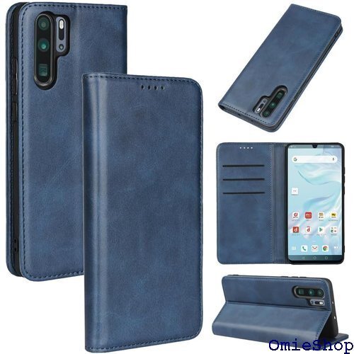 huawei p30 pro hw-02l ケース 手 手帳型カードスロット、キックスタンド レザー ネイビー 1556