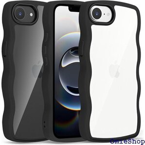 iPhone 16E ケース クリア ウェーブ おしゃ ンズ保護 ストラップホール付き シリコン 透明 ブラック 2827