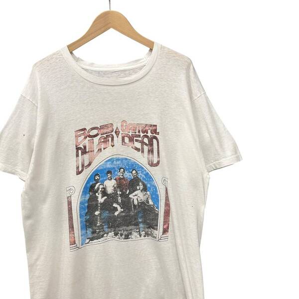 80s ビンテージ BOB DYLAN GRATEFUL DEAD プリント バンド Tシャツ L位 ホワイト 80年代 ボブディラン グレイトフル・デッド ロックT バンT