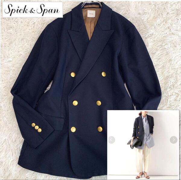 Spick&Span【人気:紺ブレ/金ボタン◆ミラノツイルピークドカラージャケット/ブレザー/テーラード】M ダブルブレスト スピックアンドスパン