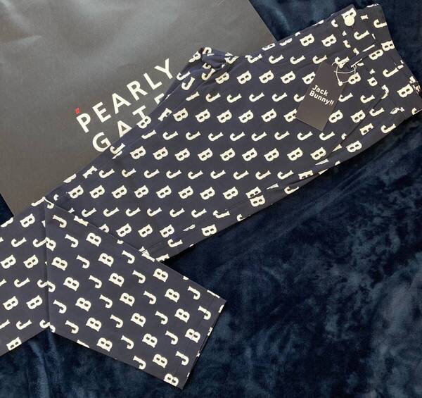 新品 パーリーゲイツ ジャックバニー ストレッチツイルプリント パンツ(5)サイズL/紺 PEARLY GATES JACK BUNNY