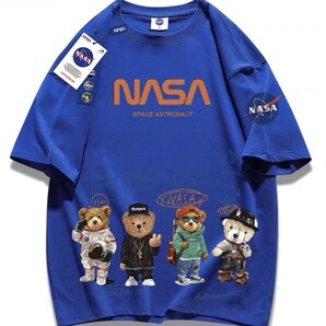 新品 NASA 宇宙飛行士 宇宙 半袖Tシャツ Tシャツ メンズ XL コットン 綿 激かわ ベアー ナサ 未使用 青 ブルー