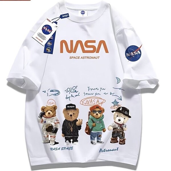ベアー 日本未入荷 プレゼント 新品 NASA 宇宙飛行士 宇宙 ホワイト レディース 新品 半袖Tシャツ Tシャツ XL コットン 綿 激かわ ナサ