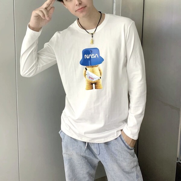 ベアー トレーナー ロングTシャツ ハット 帽子 長袖 日本未入荷 プレゼント パーカー 新品 NASA 宇宙飛行士 宇宙 メンズ Tシャツ ホワイト