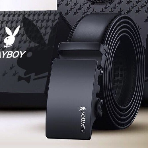 自動サイズ調整 メンズ 新品 黒 レザープレイボーイ フィットバックル ベルト オートロック 穴なし ビジネス 紳士 スーツ 学生 カジュアル