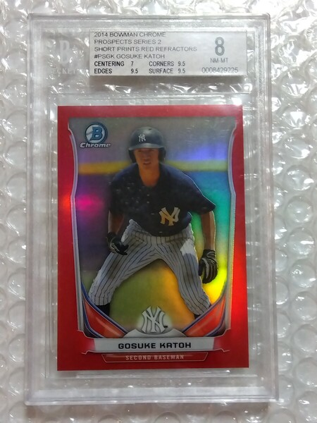 送込即決 5枚限定 BGS鑑定済 2014 Bowman Chrome Prospects Series2 Short Prints Red Refractors PSGK Gosuke Katoh 加藤豪将 レッドリフ