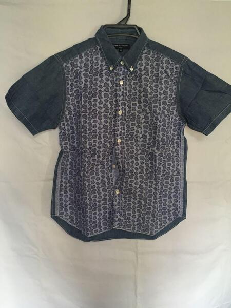 COMME des GARCONS HOMME ペイズリー柄半袖シャツ ボタンダウンシャツ シャンブレー 青 コムデギャルソン オム