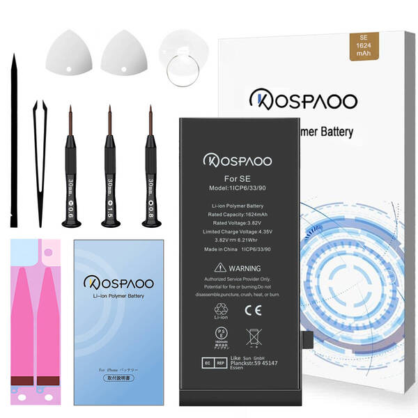 For iPhone SE 初代 バッテリー 『工具セット』 標準容量 交換ビデオ 1624mAh PSE準拠 Kospaoo/iPower 互換 Li-ion Battery 交換 修理