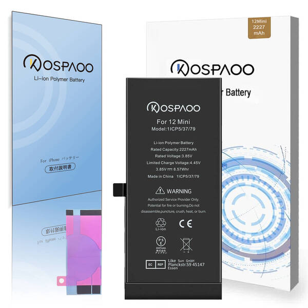 For iPhone 12Mini バッテリー 単品 標準容量交換ビデオ 2227mAh PSE準拠 Kospaoo/iPower 互換Li-ionBattery 交換修理