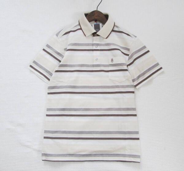 未使用 タグ付き ☆ Hush Puppies ハッシュパピー ☆ メンズ サイズ S ☆ 吸水速乾 半袖ポロシャツ ボーダー ☆ 茶系×白系