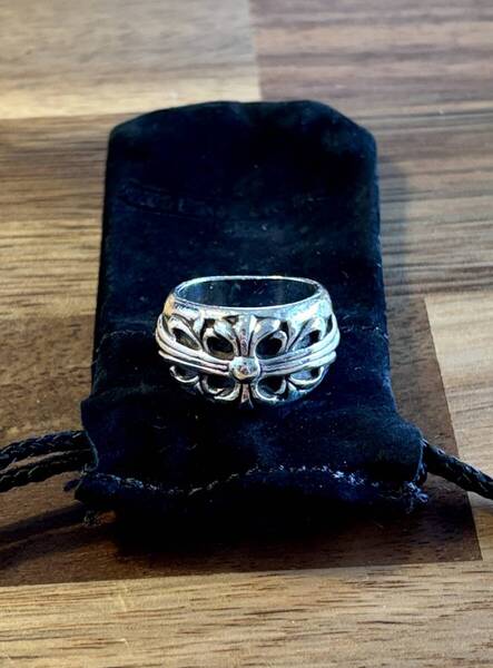送料無料 CHROME HEARTS クロムハーツ FLORAL CROSS フローラルクロス リング メンズ小指 レディース US size6 約11号 インボイス原本