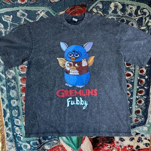 ファービー feat グレムリン グレー Tシャツ 半袖 メンズ ケミカル FurbyTシャツ ティーシャツ ウォッシュ グレー 攻め 前衛的 男性 B