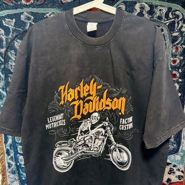 ハーレーダビットソン ケミカルウォッシュ リプリント Tシャツ 半袖 メンズ 新品 ティーシャツ 半袖 メンズ ヴィンテージリプリント バイク
