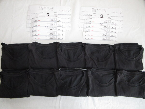 ★古着 色落ち日焼け変色有 2023年 UNIQLO ユニクロ ドライカラークルーネックTシャツ(半袖) XXL 09.BLACK 黒 10点 オンライン限定サイズ★