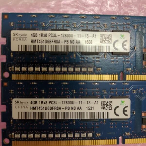 デスクトップPC用メモリ SK HYNIX 1Rx8 PC3L-12800U HMT451U6BFR8A-PB 4GB 2枚 計8GB 管TRG3