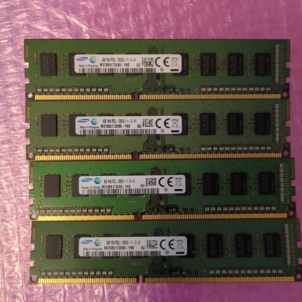 デスクトップPC用メモリ SAMSUNG 4GB 1Rx8 PC3-12800U M378B5173EB0-YK0 4GB 4枚 計16GB 管SNTE