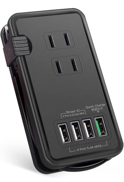 Ewin 電源タップ usb コンセント ac アダプター qc3.0 急速充電 usb充電ポート 一体式 3個口 4USBポート タップ 延長コード 25cm 過電保護