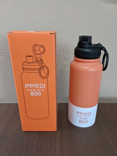 新品 水筒 イミディ ボトル 800ml オレンジ 保冷 保温 氷が入れやすい 洗いやすい 広口 直飲みタイプ 取っ手付き 表面滑りにくく加工