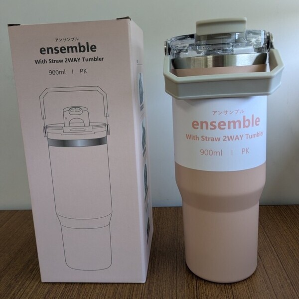 ストロー付き 900ml タンブラー ピンク 蓋付き 直飲み ストロー 2way ボトル 900 保冷 ドリンクフォルダー こぼれ防止 蓋