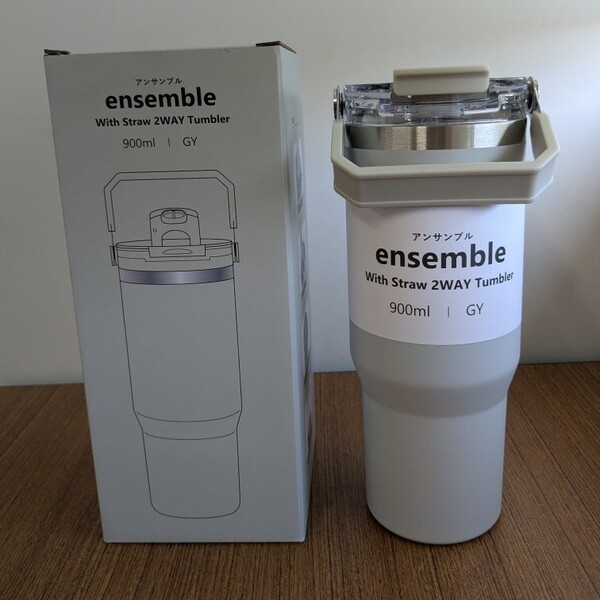 ストロー付き 900ml タンブラー グレー 蓋付き 直飲み ストロー 2way ボトル 900 保冷 ドリンクフォルダー こぼれ防止 蓋