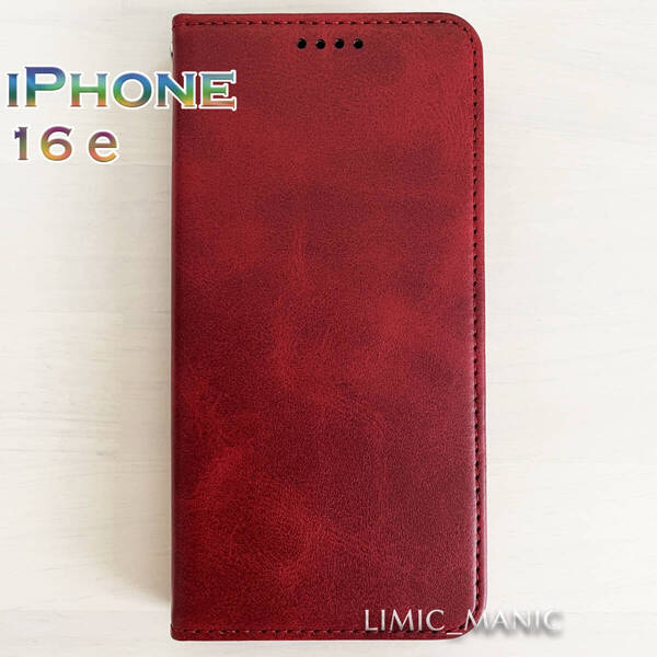 iPhone 16e (SE4) 手帳型 スマホ ケース マグネット 磁石 レッド 赤 赤色 高級PUレザー アイフォン