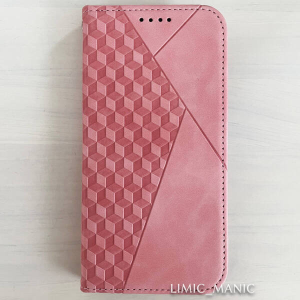 iPhone 16e (SE4) ケース スマホケース 手帳型 ピンク PINK 磁石 キューブ柄 立方体 アイフォン アイホン