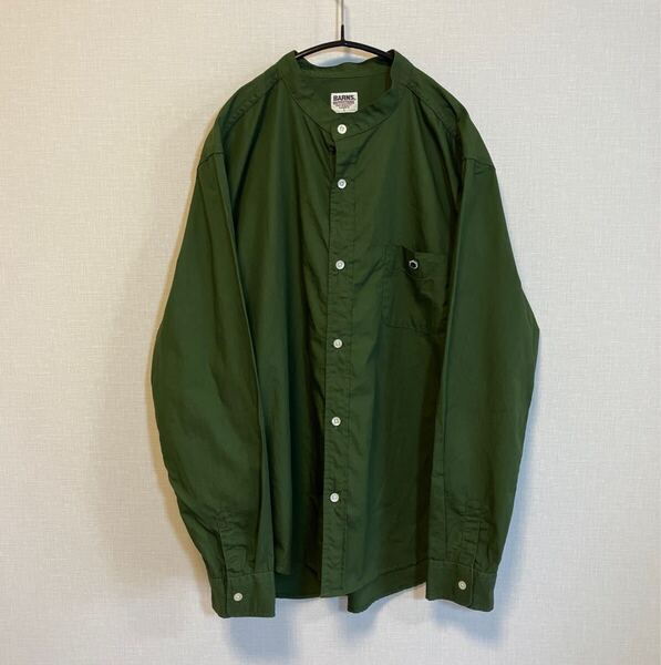 バーンズ アウトフィッターズ Barns Outfitters /長袖シャツ /バンドカラー /オリーブ /グリーン /コットン /日本製 /サイズ3