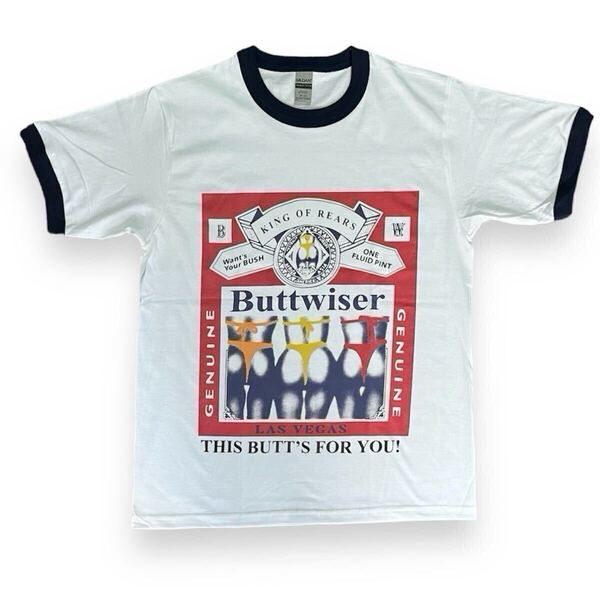 リンガーTシャツ Buttwiser Tバック バドワイザー ビール 山田レン着 お尻 エロTシャツ Budweiser USA STP ビア 製 ヴィンテージ vintage