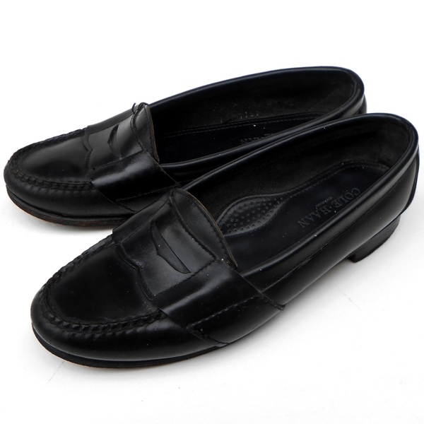COLE HAAN コールハーン 黒 ペニーローファー 牛革レザー USA製 22.5cm~23cm ブラック スリッポン ヴィンテージ 中古 ユーズド レディース