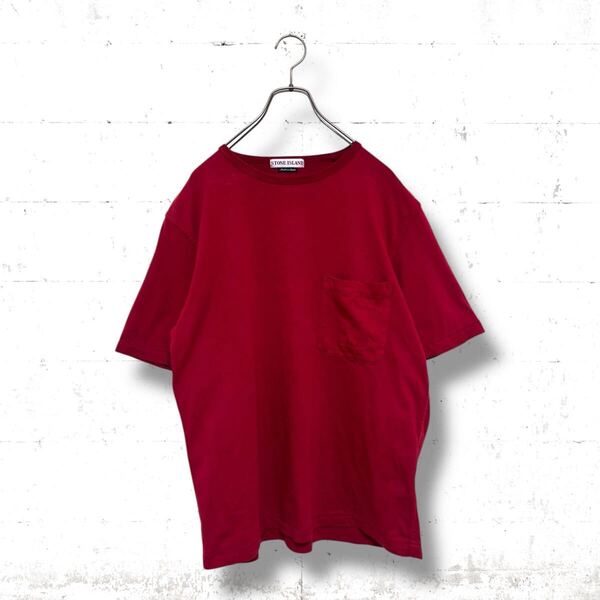 stone island アーカイブ 刺繍ロゴ ポケット Tシャツ イタリア製 ストーンアイランド 赤色 レッド ボルドー Lサイズ カットソー