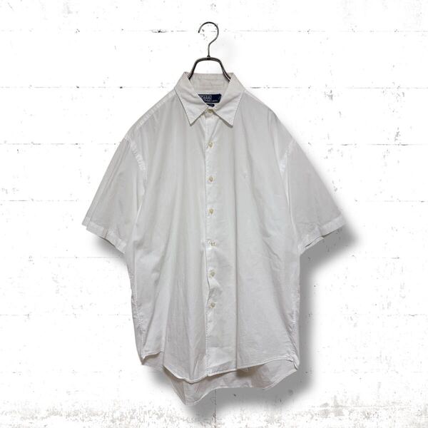 polo by ralph lauren 半袖 シャツ MARLOWE 刺繍ロゴ ポロバイラルフローレン 同色ポニー コットンシルク L ホワイト 白色 90S マーロウ