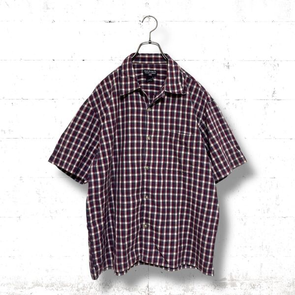 POLO JEANS コットン オープンカラーシャツ 半袖 オーバーサイズ ポロジーンズ ラルフローレン チェック柄 S M 90S 美品 古着