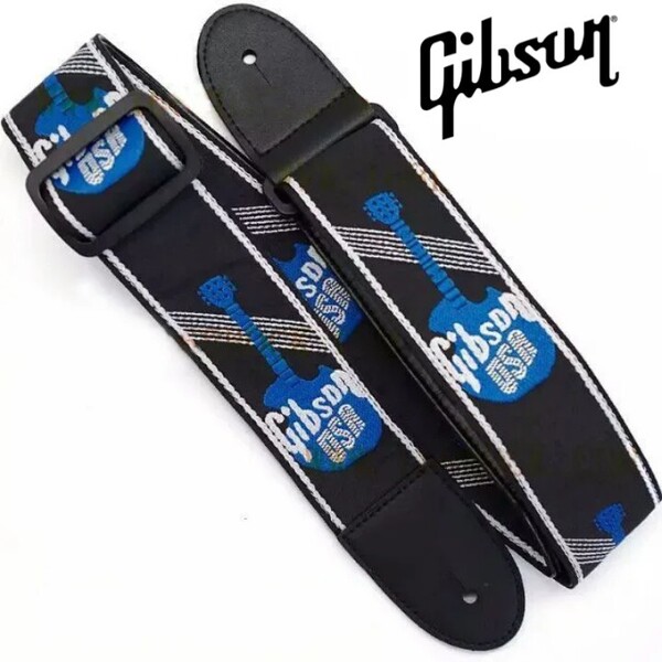 【未使用】Gibsonギブソン モノグラム ギター ベース ストラップ青