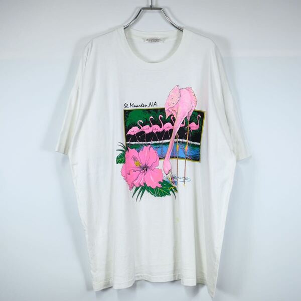 1990s ビンテージ フラミンゴ プリント Tシャツ オーバーサイズ 古着屋 XXL 動物 アニマル 古着屋 USA製 シングルステッチ