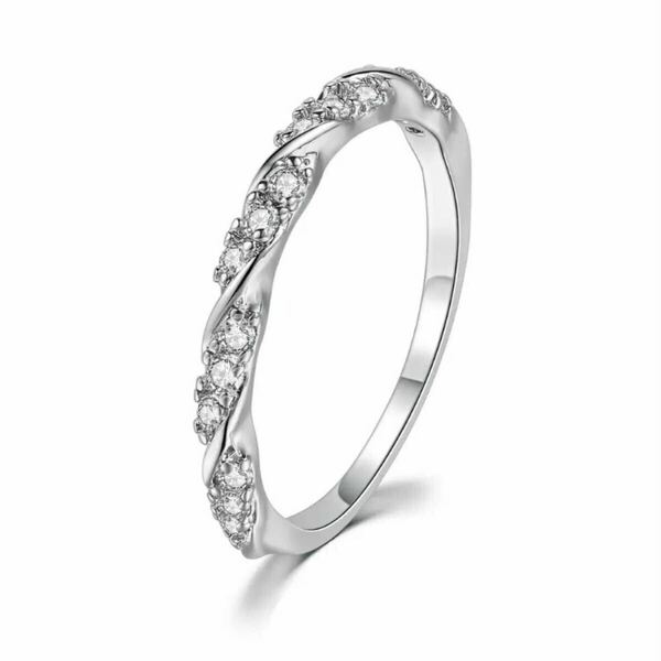 新品 7号 AAA+ CZ ダイアモンドリング ツイスト ホワイトゴールド 18KGP プレゼント ダイヤモンド 結婚指輪 7号~19号 送料無料