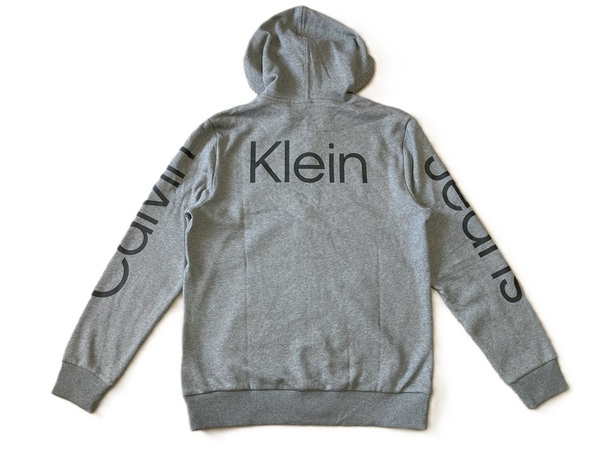 新品! カルバンクライン ジーンズ メンズ ジップアップ ロゴ パーカー Lサイズ チャコールグレー フーディー 長袖 Calvin Klein Jeans
