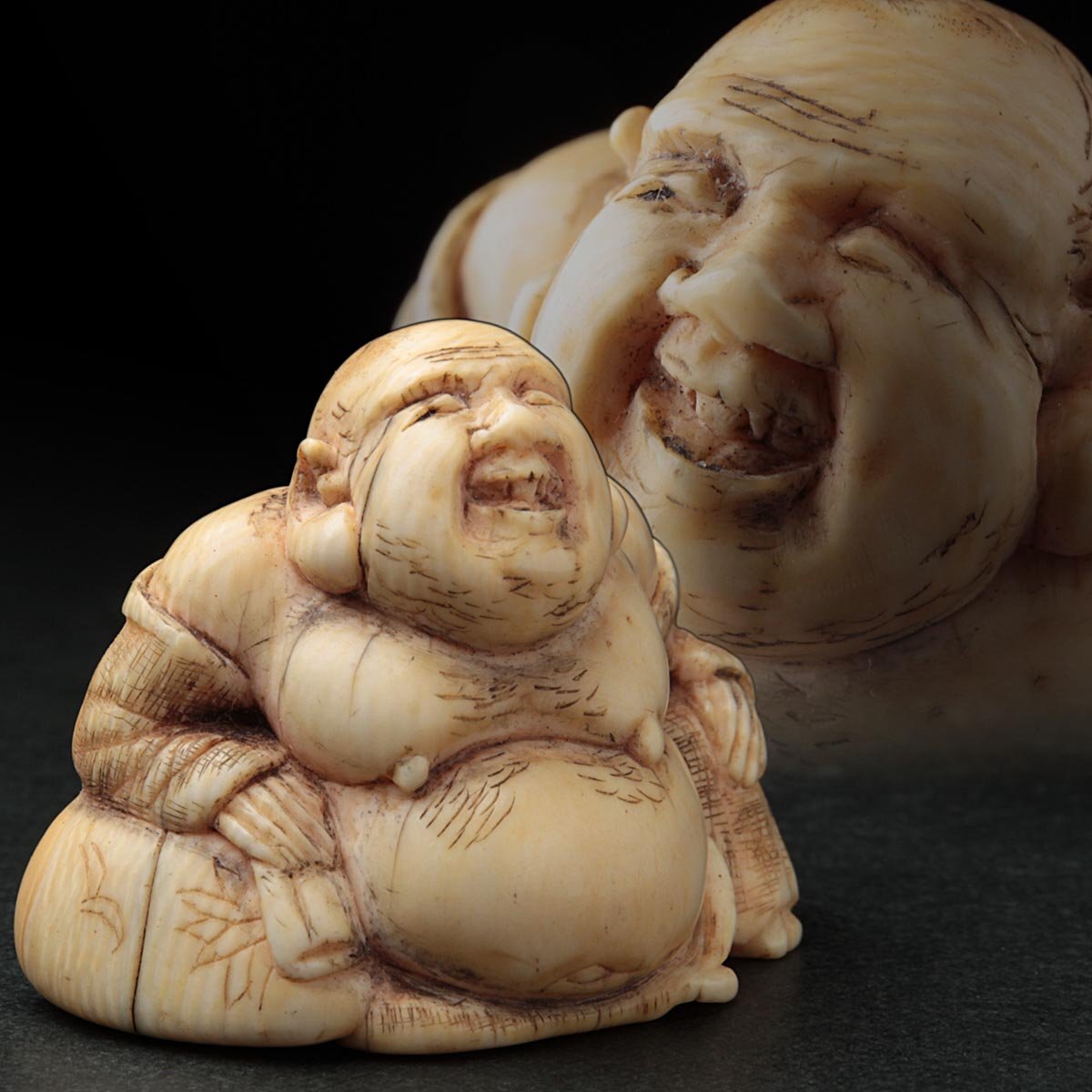 狼牙彫根付 印籠 根付 友忠 レトロ 骨董品