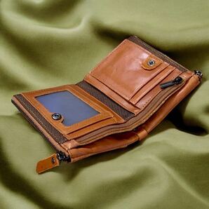 二つ折り財布 茶 大容量 メンズ レディース 小銭入れ 本革 コンパクト財布