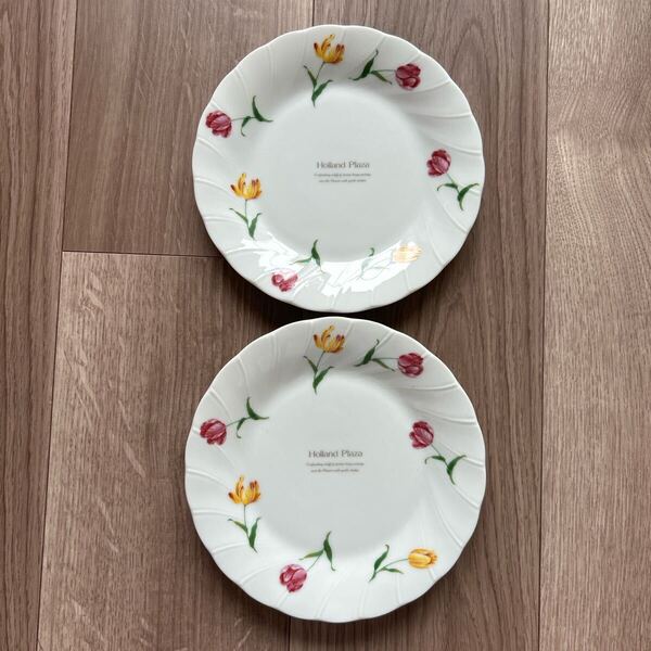 チューリップ柄 皿 2枚セット 中皿 プレート 小皿 取り皿 お皿 食器 花柄 スイーツプレート ケーキ皿 デザートプレート デザート皿 まとめ