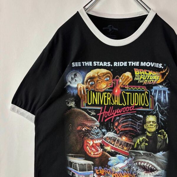 ユニバーサルスタジオ リンガーTシャツ トリムT ムービーT ブラック Lサイズ