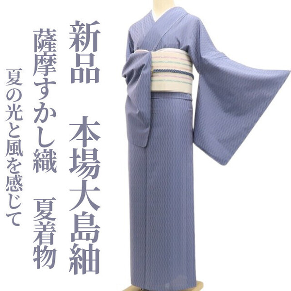 tomihisa 新品 薩摩すかし織 夏着物 正絹 仕付け糸付”夏の光と風を感じて”本場大島紬 5897