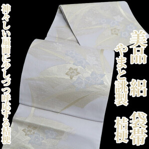 tomihisa 美品 絽 やまと誂製 桔梗 夏着物 正絹“神々しい扇面に少しづつ呼応する桔梗、あっぱれな泉”袋帯 5994