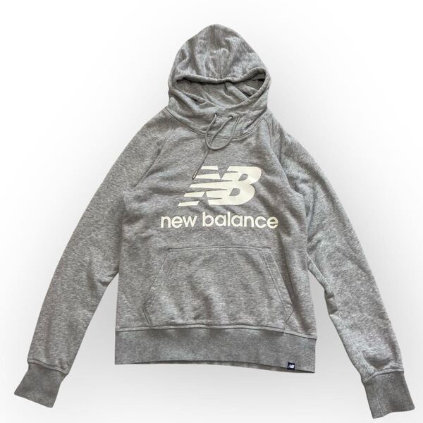 【送料無料】New Balance ニューバランス フーディー パーカー プルオーバー グレー ビックロゴ レディースメンズM カンガルーポケット