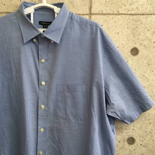 中古 アメリカ古着 VAN HEUSEN ヴァンヒューゼン 半袖シャツ メンズ XLサイズ 2L LL 水色 ライトブルー カジュアル おしゃれ 送料無料
