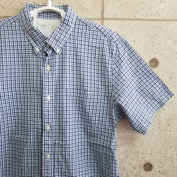中古 アメリカ古着 UK MUJI EUROPE HOLDING 無印良品 半袖シャツ メンズ Lサイズ 白 青ホワイトブルー チェック柄 カジュアル おしゃれ