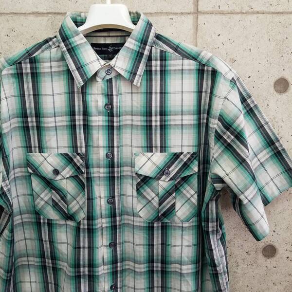 中古 アメリカ古着 BEVERLY HILLS POLO CLUB ビバリーヒルズポロクラブ 半袖シャツ メンズ Lサイズ 緑 黒 白 チェック カジュアル 送料無料