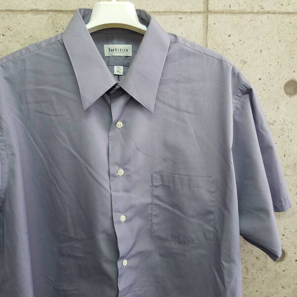中古 アメリカ古着 VAN HEUSEN ヴァンヒューゼン 半袖シャツ メンズ 2XLサイズ相当 XXL 3L 薄紫 カジュアル おしゃれ 送料無料